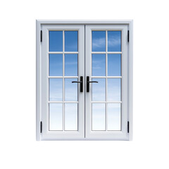 Elegant double door with glass panels isolated against a transparent background..