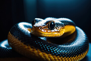 Fototapeta premium A close-up view of a snake coiled around the edge of a table
