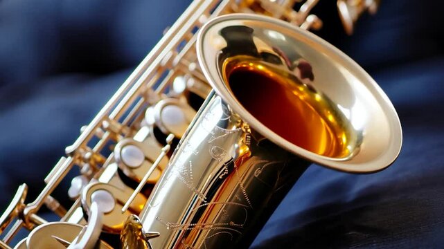 Close Up Of Golden Saxophone With Dark Background Showing Detailed Musical Instrument