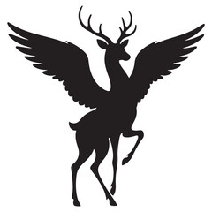  Flying deer silhouette vector illustration with antlers in black forest wildlife design