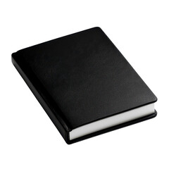 Minimalist black leather notebook for journaling isolated against a transparent background..