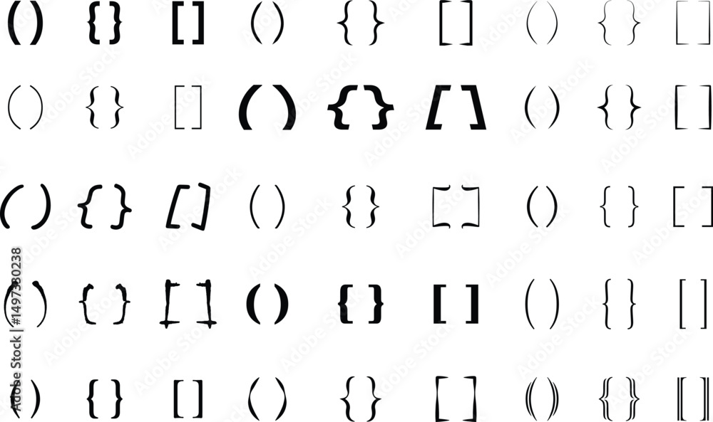 Fototapete text brackets icon set. black quotation marks. curly braces, double symmetric and angle. vintage typ
