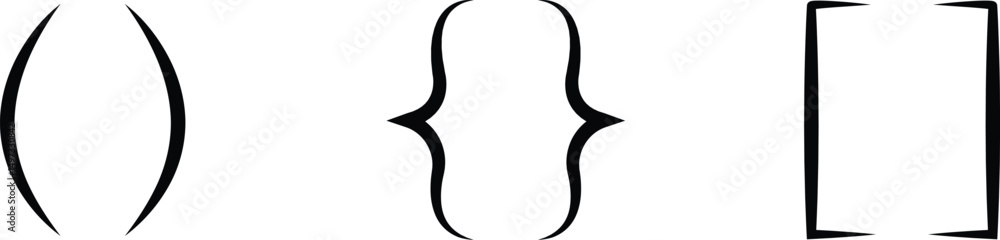 Fototapete text brackets icon set. black quotation marks. curly braces, double symmetric and angle. vintage typ