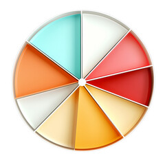 Obraz premium Colorful pie chart with multiple segments various shades of orange, red, yellow, and blue, representing data visualization