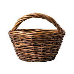 Natural woven basket for various uses isolated against a transparent background..
