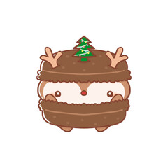 Reindeer Macaron Character – Cute Christmas Dessert Illustration with Tree Antlers