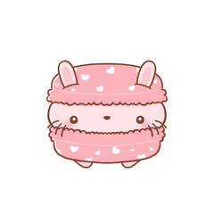 Bunny Macaron Character – Cute Pink Kawaii Dessert with Heart Patterns