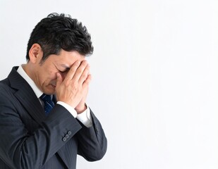悲しみに沈むスーツ姿の男性