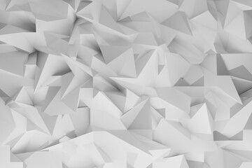 Dynamic 3D abstract geometric background featuring white and gray polygonal shapes. 3D rendering....