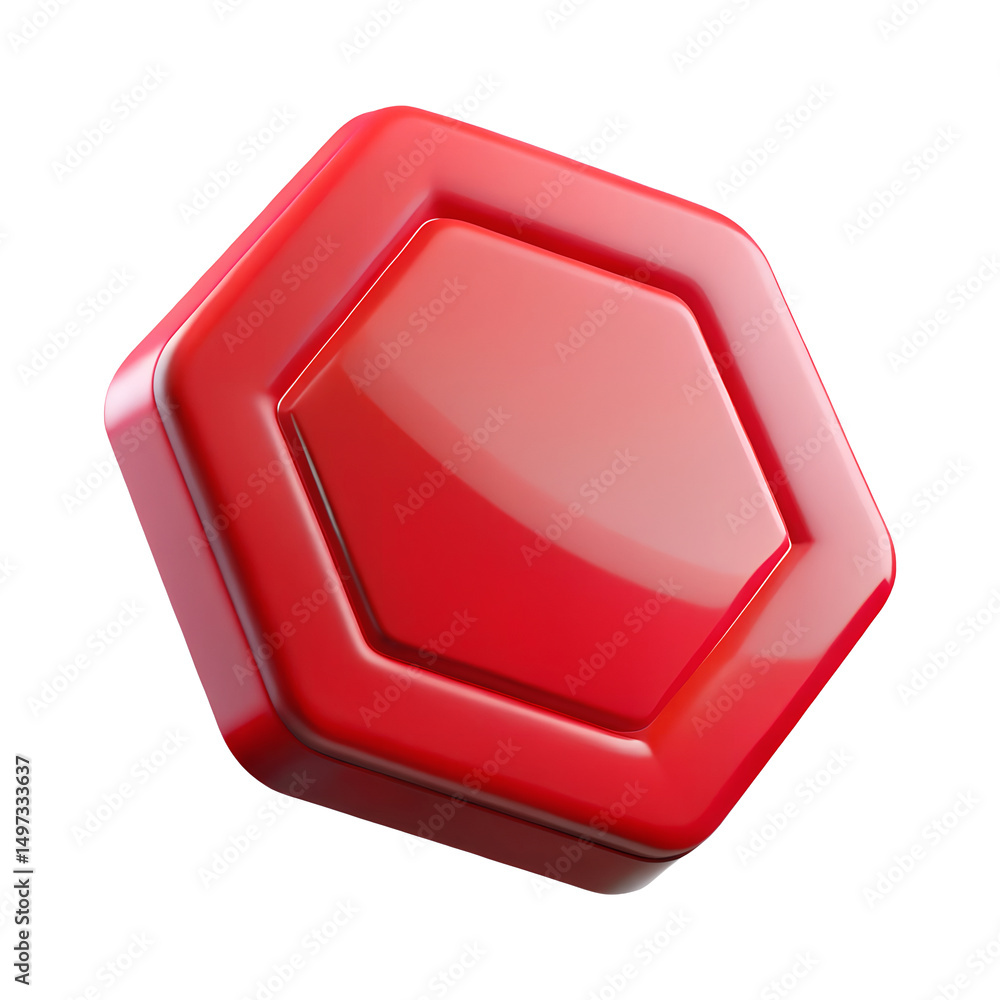 Poster 3d red hexagon button icon isolated on transparent background