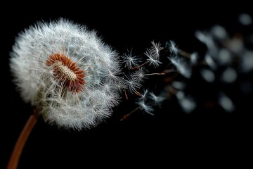 Fototapeta premium White Dandelion Seeds Blowing in the Dark