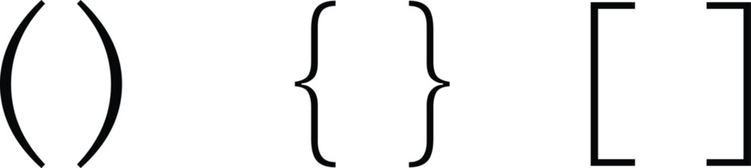 Text brackets icon set. Black quotation marks. Curly braces, double symmetric and angle. Vintage typographic symbol calligraphic quote frame. Doodle, element lettering. Vector for punctuation maths.