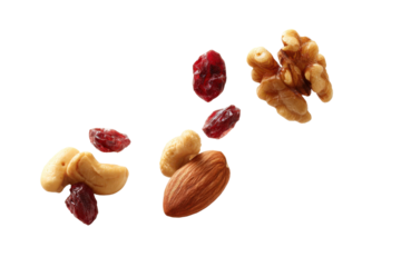 Assortment of healthy trail mix ingredients: almonds, cashews, walnuts, and cranberries on a transparent background vector Concept of nutritious snack, balanced diet, and healthy eating