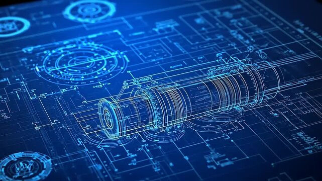 Detailed blueprint of a mechanical component with intricate designs and technical annotations