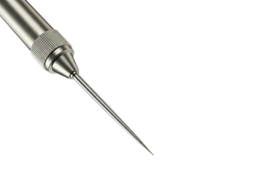Precision metal needle tip on a tool isolated on a transparent background