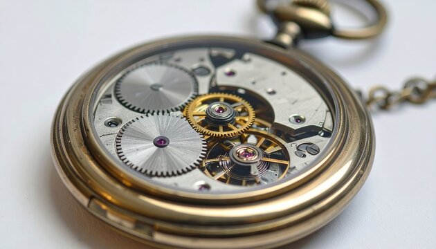 Captivating view of the inner workings of a classic pocket watch, highlighting gears and jewels.