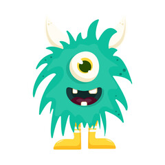 blue monster cartoon monster isolated on white background.