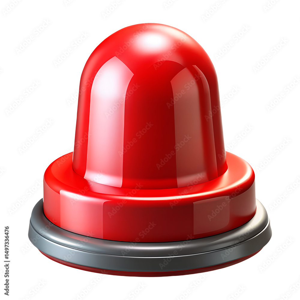 Poster 3d render of a red push button isolated on transparent background