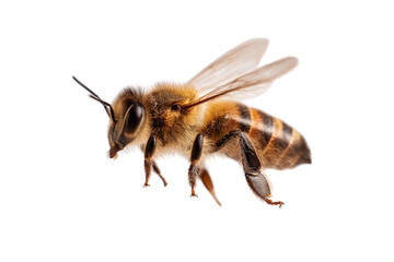 Detailed closeup of a honey bee in flight on a transparent background vector, showcasing its intricate anatomy and the importance of pollination