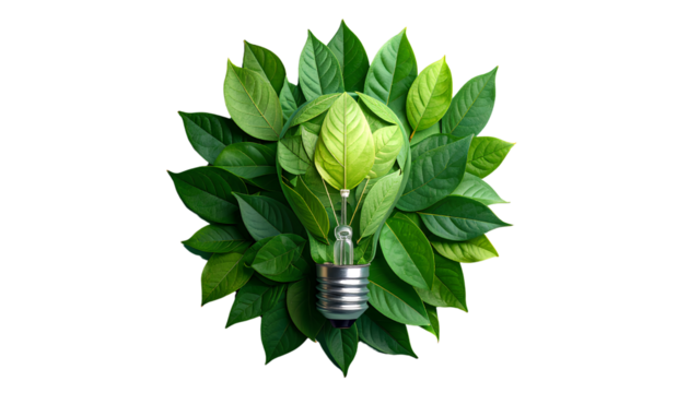  Nature-Powered Lightbulb Illustration  Renewable Energy Concept from Leaves Transparent background PNG