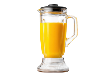 Freshly blended mango smoothie in a clear glass blender on a transparent background vector, perfect for healthy eating and vibrant breakfast
