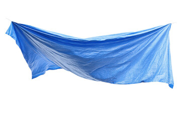 Wrinkled blue tarp hanging on a transparent background vector, ideal for construction, weather protection, and temporary shelter concepts