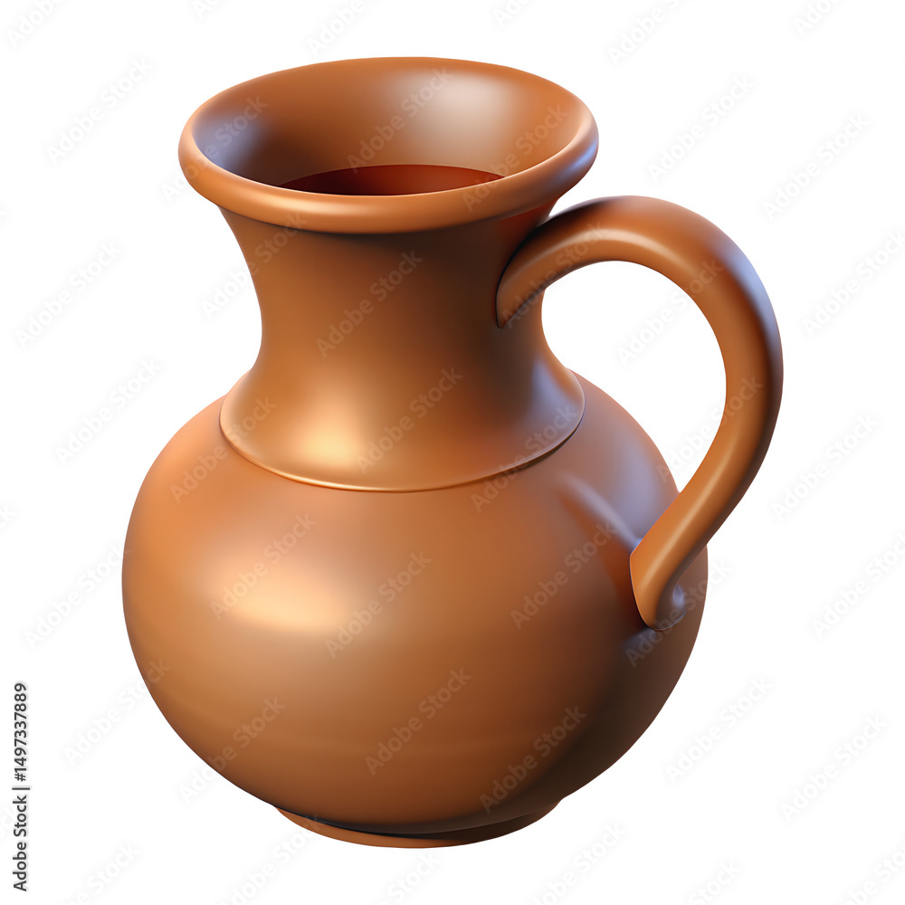 Poster brown clay jug pitcher with handle isolated on transparent background