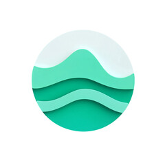 Circular abstract design featuring layered, wavy shapes in shades of teal and white, creating modern and calming visual effect