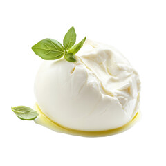 Fresh burrata cheese ball with basil leaves on transparent background vector Gourmet Italian cheese concept for healthy eating and culinary ingredient