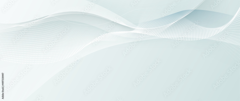 Poster Vector abstract wave line pattern and dot line particle on white, gray color background. Modern graphic design. Flowing halftone, gradient curve shape for data futuristic, technology background