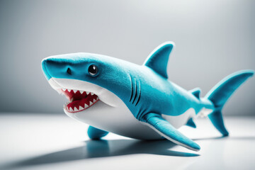 Obraz premium A blue stuffed shark with its mouth open