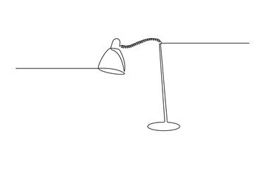 Continuous one line drawing. Lamp on the table. Vector illustration. One continuous drawn line art doodle linear, A simple line drawing of a desk lamp.