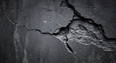 Cracked Concrete Wall Close-Up Black and White Grunge Distressed Texture Background