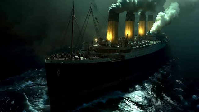 A large boat in the ocean with smoke coming out of it