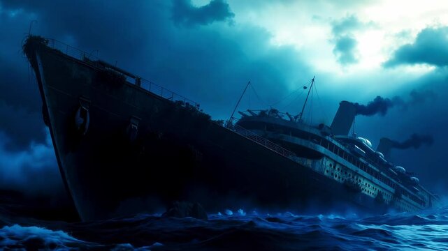 A large ship in the middle of a stormy ocean