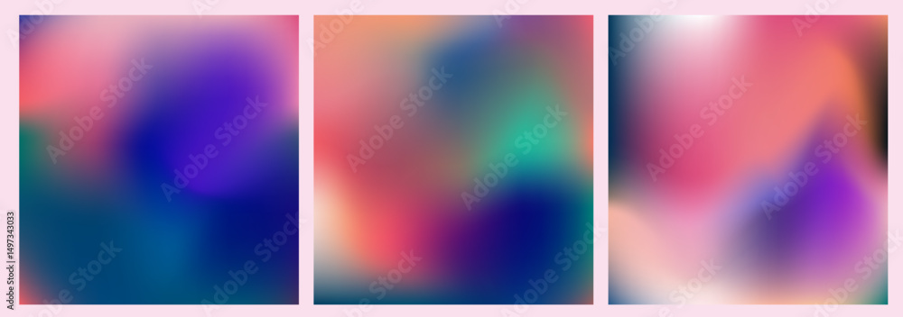 Poster Vibrant abstract vector background in modern gradient style, featuring smooth color transitions in purple, blue, orange, and pink hues. This colorful blend matches the current digital art trends.