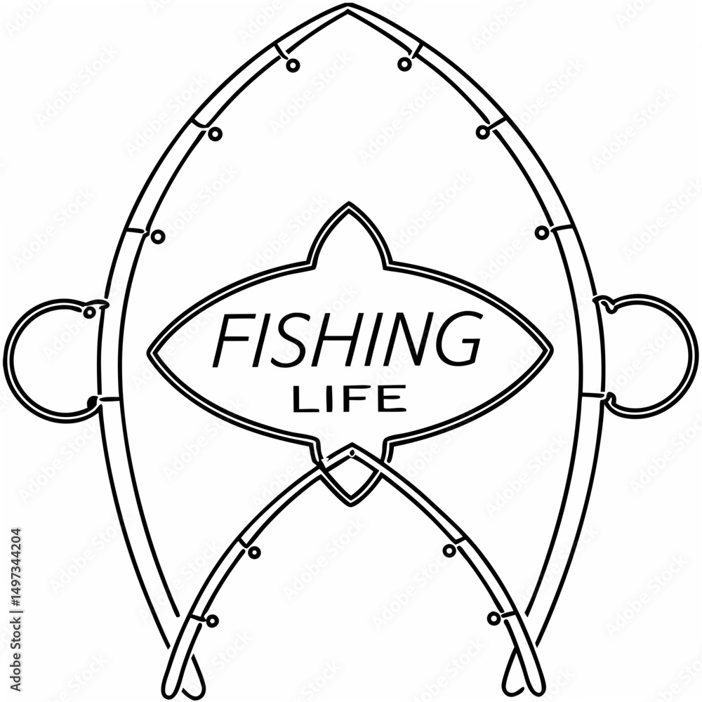 Poster fishing life logo emblem design with transparent background and angling related elements for versati