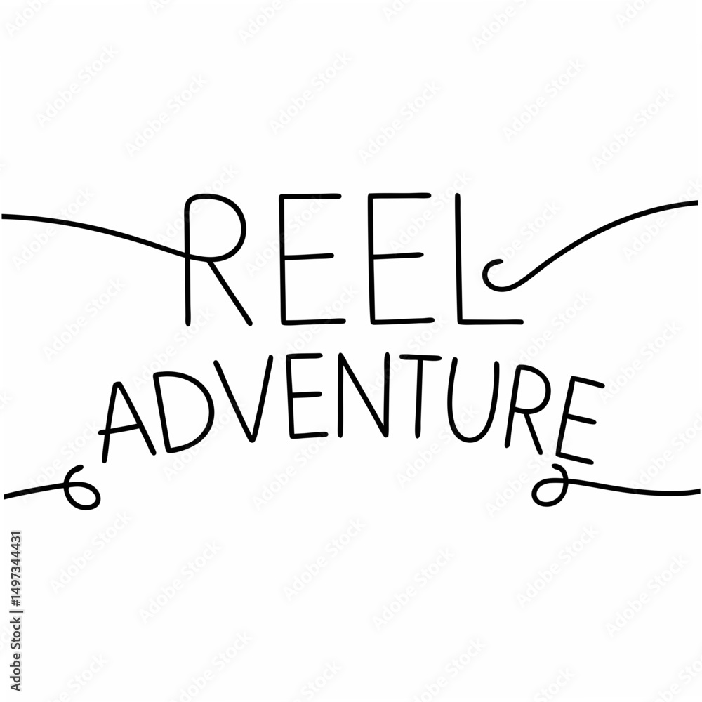 Poster hand drawn reel adventure text with transparent background for creative design projects simple typog