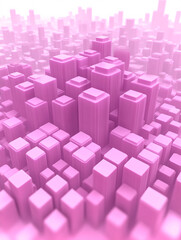 Obraz premium Abstract Cityscape: A mesmerizing abstract depiction of a cityscape, rendered in soft pink hues and geometric precision, creates a sense of depth and urban form. 