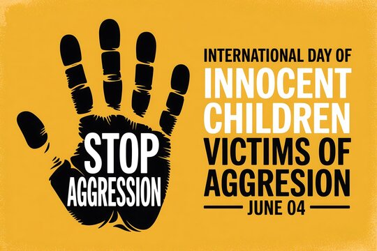 International day of innocent children victims of aggression poster with hand and text - Powered by Adobe