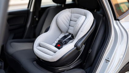 Safe and Comfortable Baby Car Seat Installed in a Vehicle for Family Travel