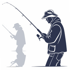 Obraz premium Silhouette illustration of a fisherman casting with fishing rod ready for outdoor recreation transparent art