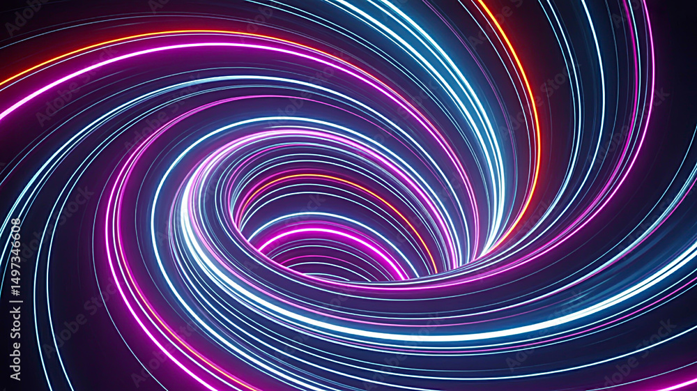 Poster 3d render abstract cosmic vortex with ultraviolet neon rays, cyber network glows, light-speed swirls