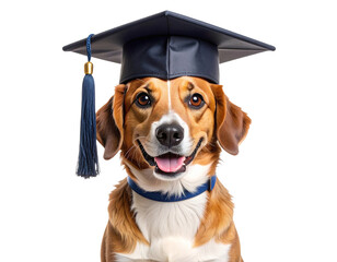 dog in graduation cap and diploma