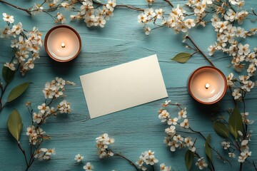 a card for a wellness retreat with nature elements and calming colors