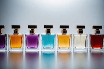 A collection of colorful perfume bottles on display