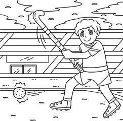 Field Hockey Male Player Hitting the Ball Coloring