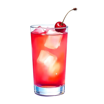 A Jack Rose cocktail, made with applejack and grenadine, garnished with a Luxardo cherry, transparent background. Isolated graphic resource, vintage style