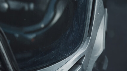 Obraz premium Close-up of scratched motorcycle headlight