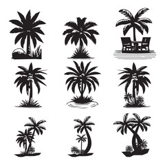 Fototapeta premium Palm Tree Silhouettes Tropical Paradise Scenery vector art in Adobe Illustrator Artwork